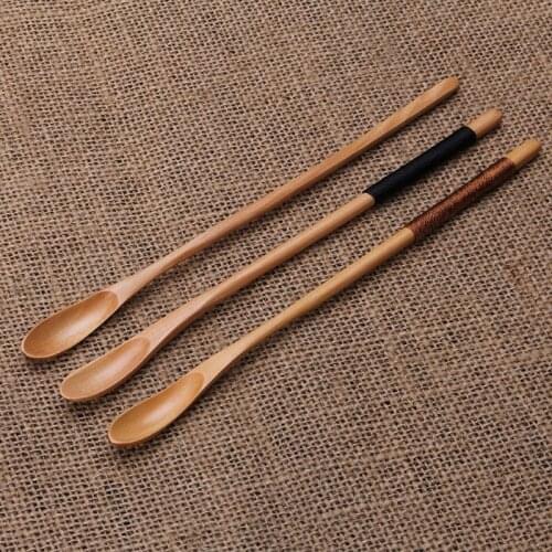 2pcs Wooden Coffee Stirring Spoon Long Handle Form For Honey Server Tea Milk Stick Handmade Cafe Office Home Kitchen Tableware
