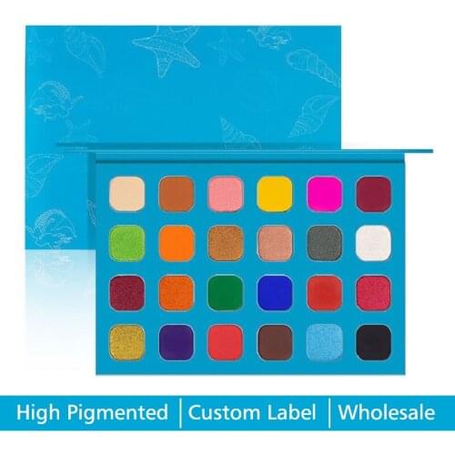 20pcs Customize Label Ocean Blue Matte Shimmer Nude Makeup Pigment Eyeshadow Palette Long Lasting Shiny Mirror Cosmetics Vegan