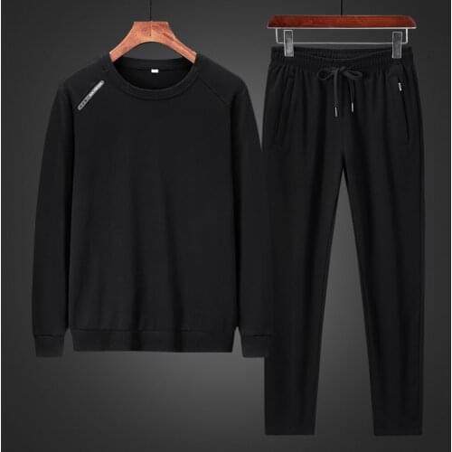 2021 Mens Casual Suit Pure Color Fall/Winter Mens Applique Hoodie + Zipper Pocket Pants Two-piece Fashionable Mens Suit M-8XL