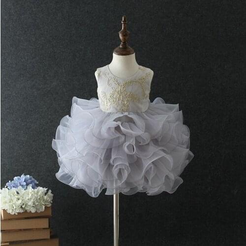 2021 Tutu Little Girl Dresses Layered Gray Wedding Vestidos Ball Gown Kids Clothes For Girls Of 1 2 3 4 6 Years Old 184024