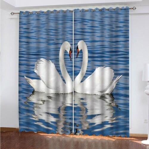 Animals On The Clear Lake Photos 3D Blackout Curtain Home Decoration For Bedroom Living Room Insulation And Sun Protection