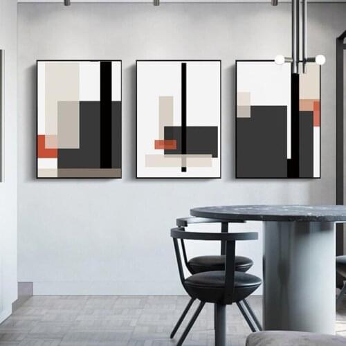 Modern Style Abstract Geometric Pattern Black White Color Block Canvas Painting Sofa Wall Pictures Poster Living Room Decoration