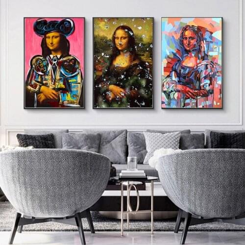 Watercolor Fun Graffiti Art Mona Lisa Canvas Painting Retro Posters Prints Wall Art Pictures for Living Room Wall Decor Cuadros