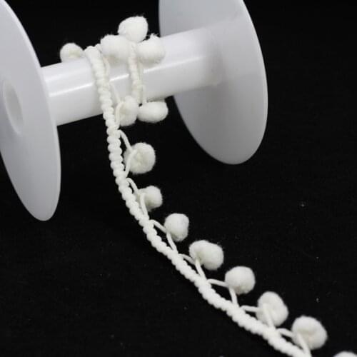 White Pom Pom Applique Ribbon Decorated Lace Trim Ball 10mm Sewing Supplies for Craft DIY Garment Accessories 100 meters/T761