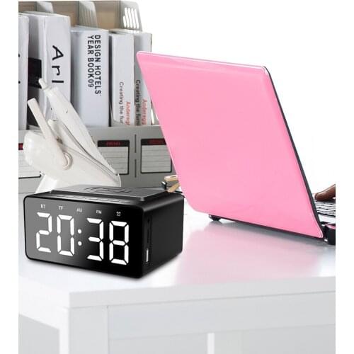 Wireless Charger Alarm Clock Bluetooth Speaker LED Smart Digital Clock Table Electronic Desktop Clocks Fm Radio USB Fast Charger