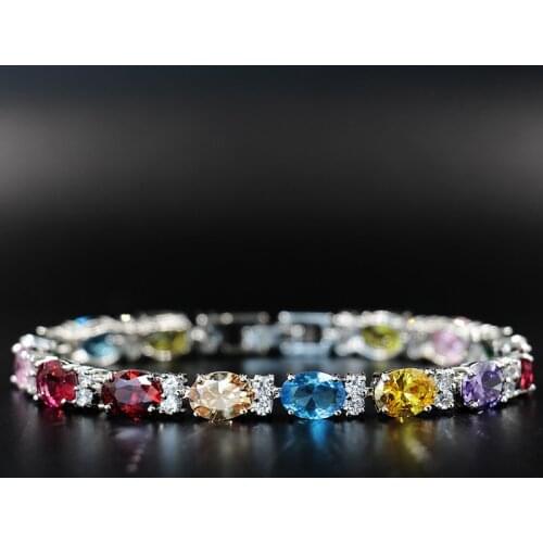 Shiny CZ Bohemian Style Silver Color Top Zircon Rhinestone Charm Bracelets Jewelry Wholesale Fast Ship Length 18+3cm