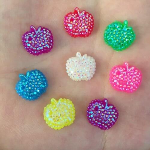 Glitter AB Resin Mix Kawaii Mini Apple Flatback Rhinestone 60 Pcs Scrapbook DIY Crystal Decor Figurine Craft OF104