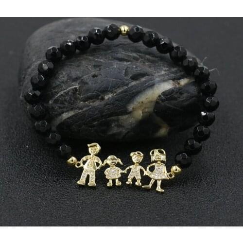 Beads Bracelet Micro Zircon Boy Girl Dad Mun Family Bracelets Women Charm Stone Bead Elastic Bracelet Girls Kids Jewelry Gift