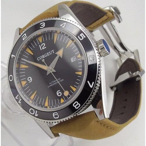 Romantic Sweet 41mm Corgeut Black Dial Sapphire Crystal Luxury Brand Date Deployment Miyota Automatic Movement mens Watch