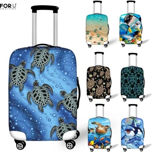 FORUDESIGNS Turquoise Tribal Sea Turtle Dolphin Pattern Luggage Protective Covers Elastic 18-32 Inch Suitcase Travel Accessories