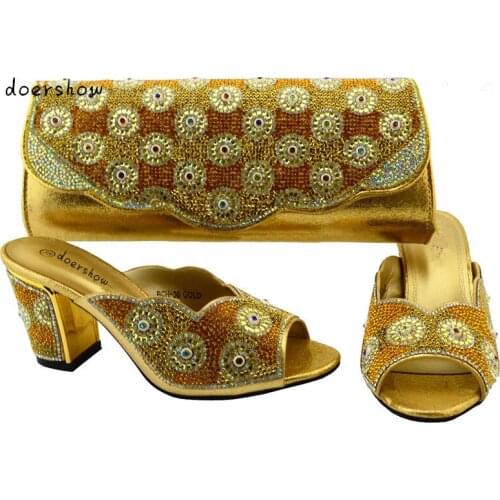 Doershow Italian Shoe with Matching Bag Silver African Shoe and Bag Set New Design Matching Shoes and Bags for Party BCH1-19