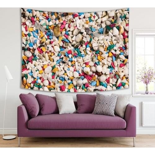Tapestry Colorful Stones Small Chips of Marble Seaside Magical Nature Photo Blue Yellow Pink Beige
