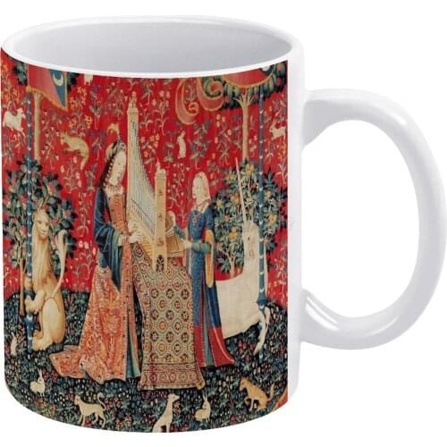 UNICORN AND LADY PLAYING ORGAN WITH ANIMALS , Hearing White Mug 11 Oz Funny Ceramic Coffee/Tea/Cocoa Mug Unique Gift Unicorn Fan