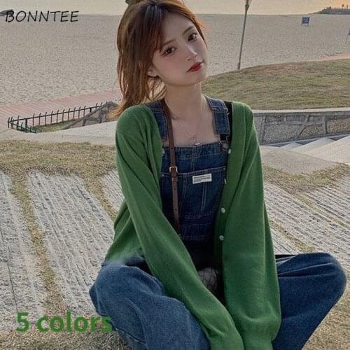 Cardigan Women Solid Spring Cropped 5 Colors Tender Vintage Simple All-match Classic Female Comfortable Ulzzang Sweet Chic Ins