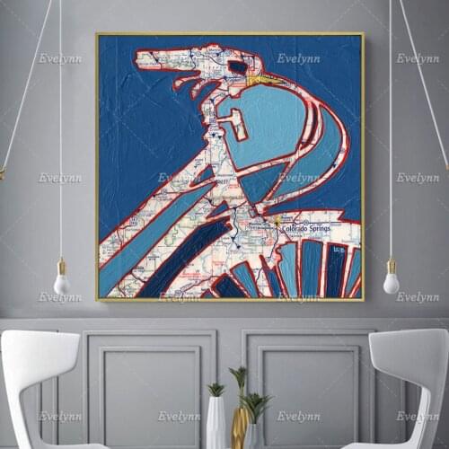 Bike Map Colorado Springs -Wall Art Canvas Painting Print Poster Pikes Peak, Manitou Springs, Golden,Colorado Art Map Home Decor