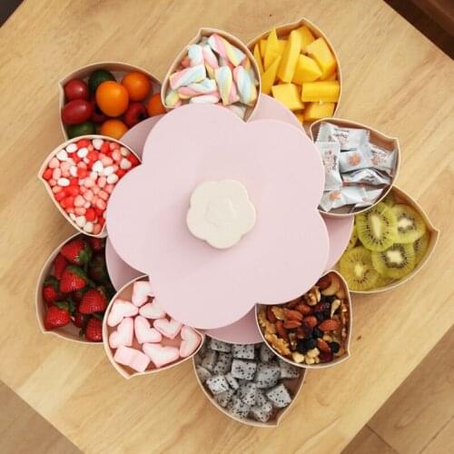 Colorful Flower Design Double-deck Rotary Storage Box Fruit Snack Candy Organizer Box For Food Container Storage Bins