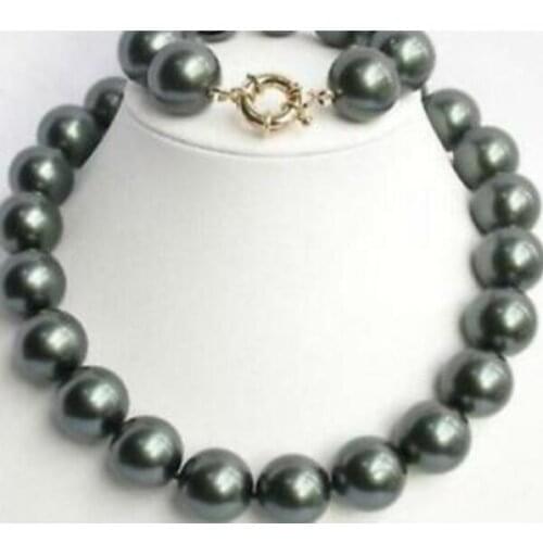 Beautiful AAA 16MM Black South Sea shell pearl necklace 18" bracelet 8"