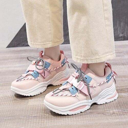 Spring new Mesh Vulcanized Shoes Women Fashion Design Casual Platform Sneakers Thick Sole Running Casual Shoe Woman lace-up 2021