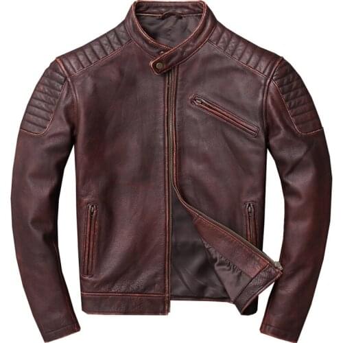 2020 New Arrival Automotive Genuine Leather Jacket Men European Brown Black Cowhide Leather Coat Street Biker Mans Coat 4XL AA68