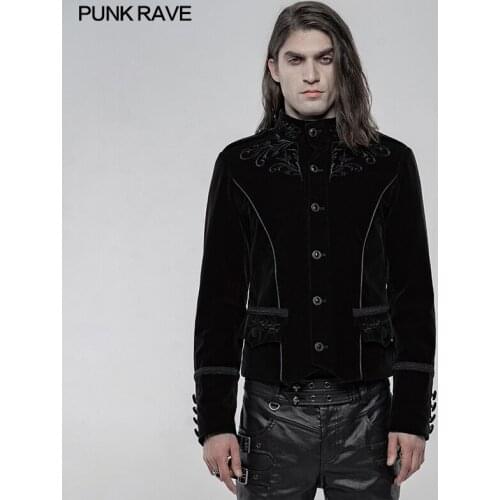 PUNKRAVE Mens Gothic Exquisitely Embroidered Velveteen Black Jacket Palace Vintage Gentleman Slim Fit Evening Short Coats