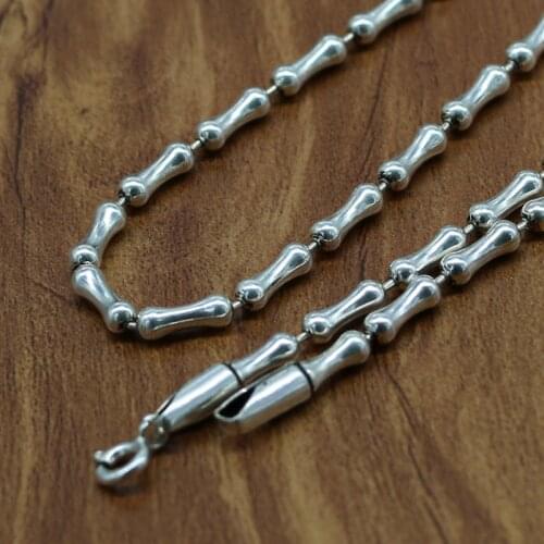 S925 Sterling Silver Jewelry Retro Thai Silver Bamboo Round Body Necklace Men And Women Couples Fashion Wild Sweater Chain