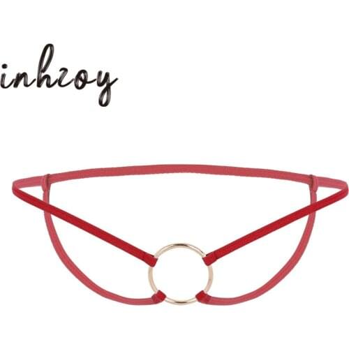 Mens Hot Sexy Lingerie Low Rise Penis Metal Rings Crotchless Erotic Panties Thong G-String Underpants Hombre Male Gay Underwear