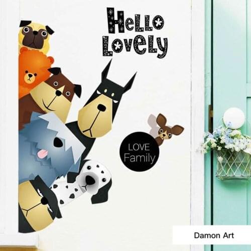 Wall Sticker Expression Cartoon Poster Animals Puppies Nursery Classroom Door Wallpaper Childrens Boy Room Decoration Mural
