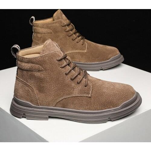 2021 New Spring Autumn High Quality Leather Boots Male Casual Motorcycle Ankle Boots Lace-Up Basic Tooling Shoes Man Basic Boots