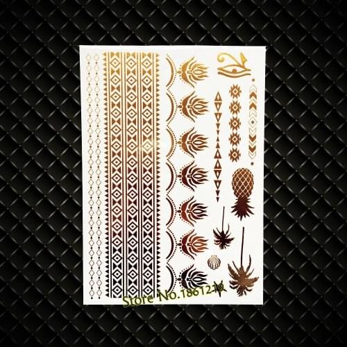 New Summer Style Large Size Bracelet Temporary Tattoo Sleeve Body Art ARm Chest Tattoo Gold Flash Metallic Tattoo Stickers Women
