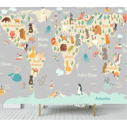 Papel de parede Hand drawn cartoon animal map childrens room kindergarten park 3D wallpaper mural,living room home decor
