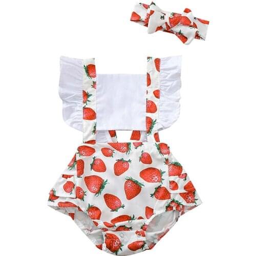 Newborn Babys Clothes Girls Watermelon Fruit Printing Two-pieces Infant Square Collar Flying Sleeve Bodysuit Skirt Headband Set