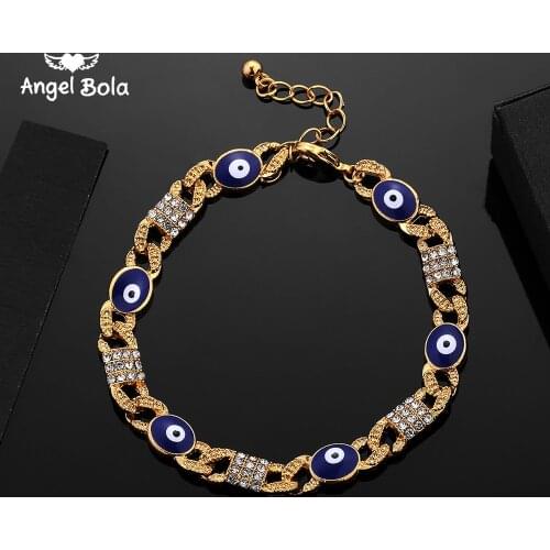 Wholesale Arabic Jewelry Blue Devils Eye Bracelet Great Gifts18K Gold Color Muslim Islamic Charm Bracelets for Women