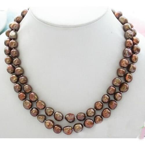 Unique Pearls jewellery Store 34'' 8-9mm Coffee Baroque Freshwater Pearl Necklace Charming Women Gift