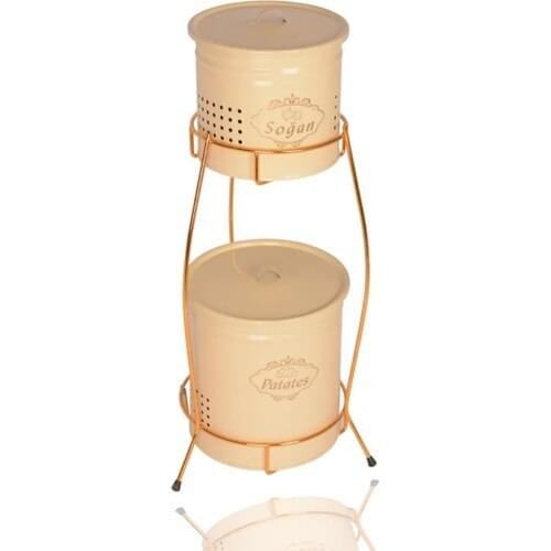 CANDLESTICK HOME Potato Onion Bucket Metal Gold Standing 2 Layer Beige