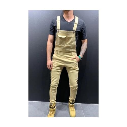 Plus Size Mens Casual Long Overall Pants Solid Color Suspender Jumpsuit with Pockets Slim Fit Male Pencil Long Trouser Pants