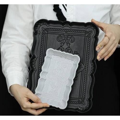 Carved Wood Dessert Plate Cupcake Trays White/Grey/Black Table Storage Dishes 19/31cm Home Decoration Cake Photography Tools