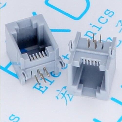 20Pcs RJ11 6P4C Gray Black Modular Jack Network Telephone Socket 4 Pin 90 Degree Needle Welded Type