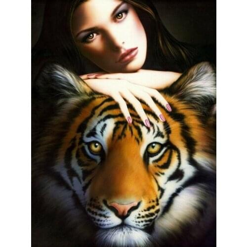 Tiger and Girl Art print Silk poster Home Wall Decor