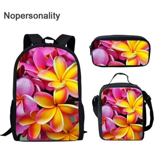 Nopersonality Plumeia Flowers School Bags Kids Backpack for Girls Teen Book Bag 3PCS/SET Children Mochila Schoolbag Bookbag