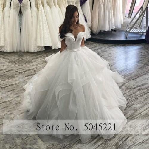 High Quality Plus Size Satin Wedding Dresses 2020 Dubai Chic Robe de Mariee Off The Shoulder Sheer Scoop Neckline Bridal Gowns