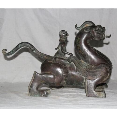 USPS to USA S2291 20" Archaic Chinese Dynasty Bronze Fairy Maiden Belle Ride Dragon Beast Statue