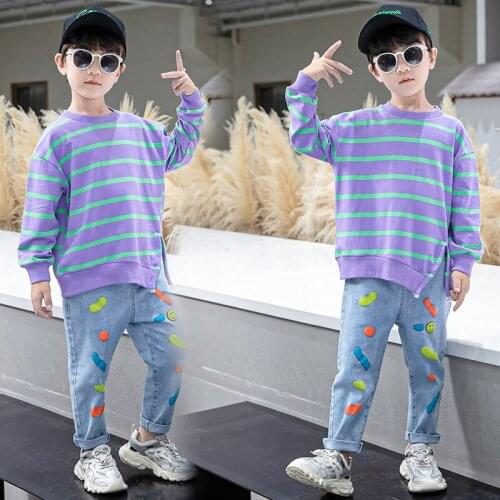 Stripe Spring Autumn Childrens Clothes Suit Boys Sweatshirts + Pants 2pcs/Set Kids Teenage Gift Formal Boy Clothing High Qualit