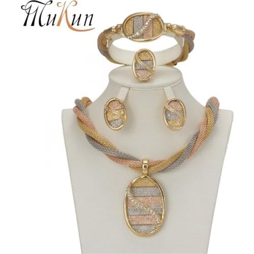 MUKUN Fashion African Beads Jewelry Sets Necklace Bracelet Earrings Rings Imitation Party Wedding Gold Color Bridal Accessories