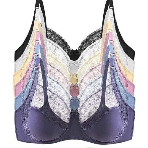 Womens Bras Big Boobs Underwear Non Padded Lace Brassiere Underwire Sexy Lingerie Tops 36-52 B C D DD E Cup