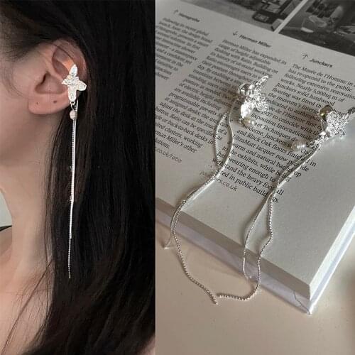 2021 New Korea Earring Without Pierced Long Chain Butterfly Ear Bone Clip Ear Cuff For Woman Ear Clip Fashion Aesthetic jewelry