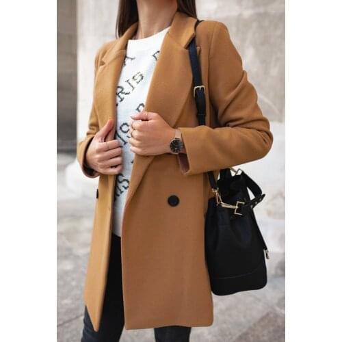 Womens Solid Color Long Sleeve Both Row Button Suit Lead Woolen Loose Coat Woman Work Office Lady Suit Cardigan Coat