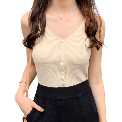 Women Solid Color Summer Tank Tops Sexy Versatile Sling Sleeveless Comfortable Camisole V-neck Strap Slim