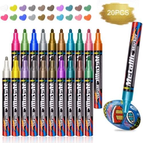 15/20 Colors Paint Markers Metallic Marker Pens Birthday Gift Card album Rock Painting Medium Ceramic Glass Plastic Scrapbooking