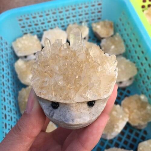 170g natural clear crystal cluster gemstone hedgehog reiki healing gemstone handmade carved crystal animal