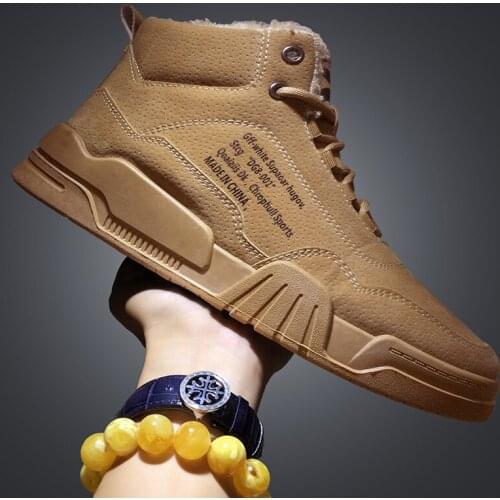 39-44Leather Snow Boots Mens short-tube boots Mens cotton shoes Plush Velvet thick snow shoes winter keep warm